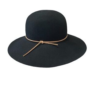 Phenix Boho Women’s Black Wool Wide Brim Floppy Black Hat NWT